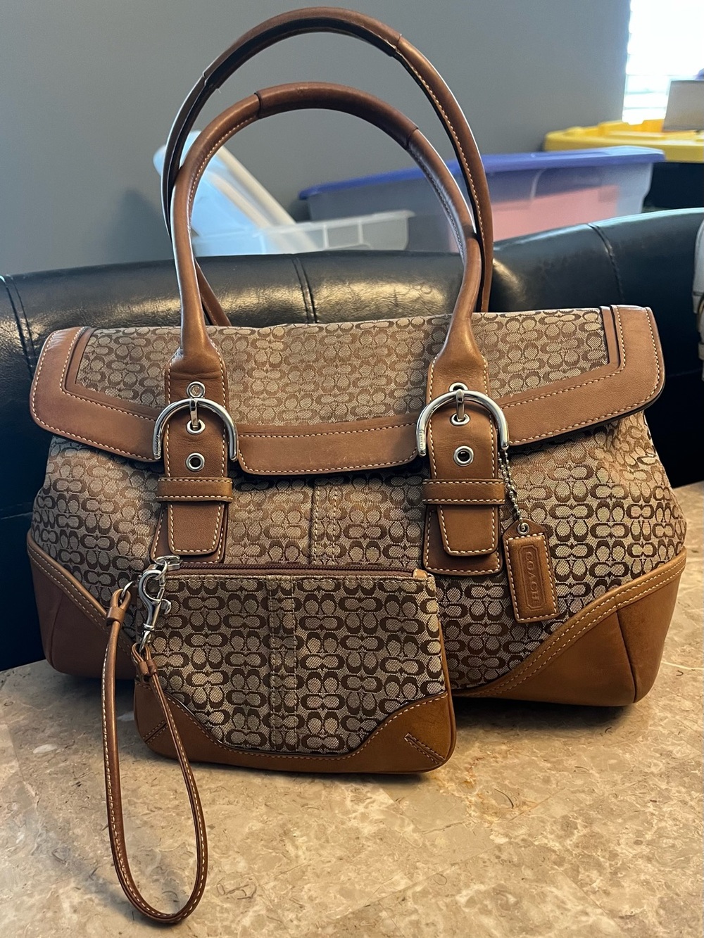 Vintage Coach Soho Y2K Signature Jacquard Hobo Flap Satchel W/Matching Wristlet